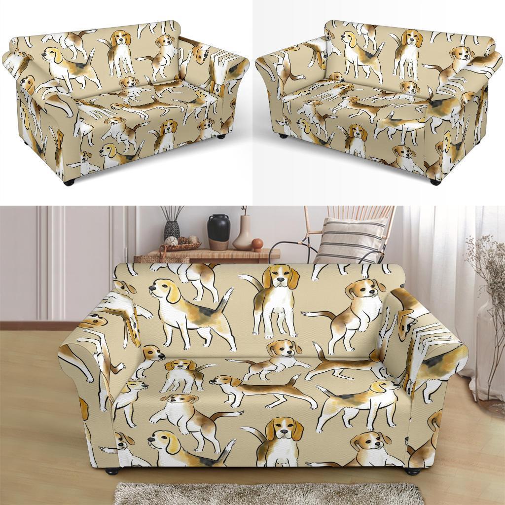 Brown Beagle Paw Pattern Print Loveseat Cover-grizzshop