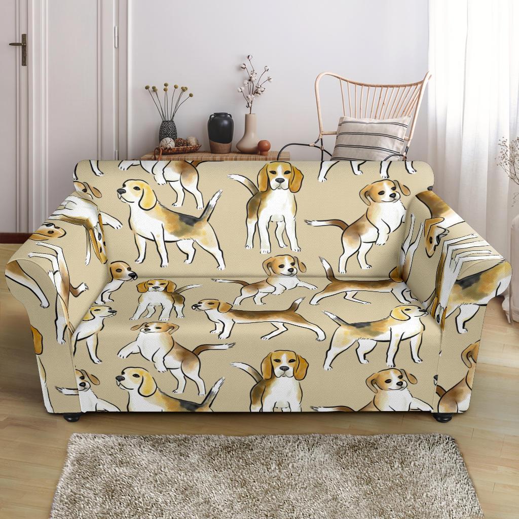 Brown Beagle Paw Pattern Print Loveseat Cover-grizzshop