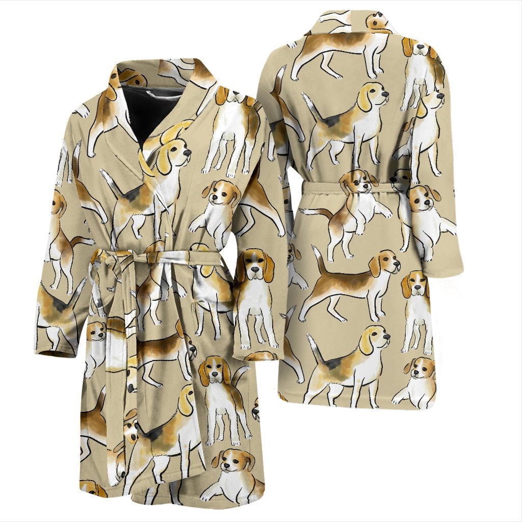 Brown Beagle Paw Pattern Print Men Long Robe-grizzshop