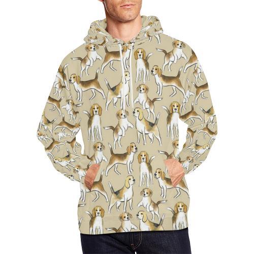 Brown Beagle Paw Pattern Print Men Pullover Hoodie-grizzshop