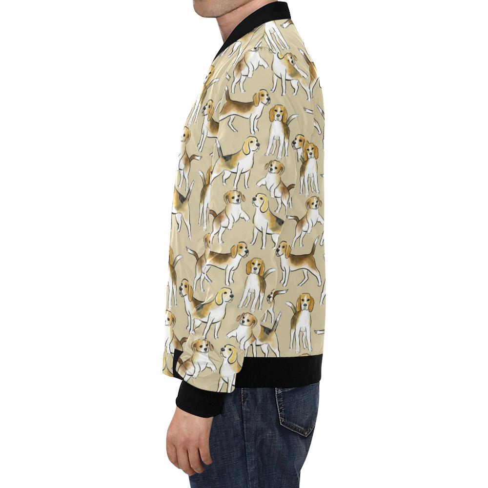 Brown Beagle Paw Pattern Print Men's Bomber Jacket-grizzshop