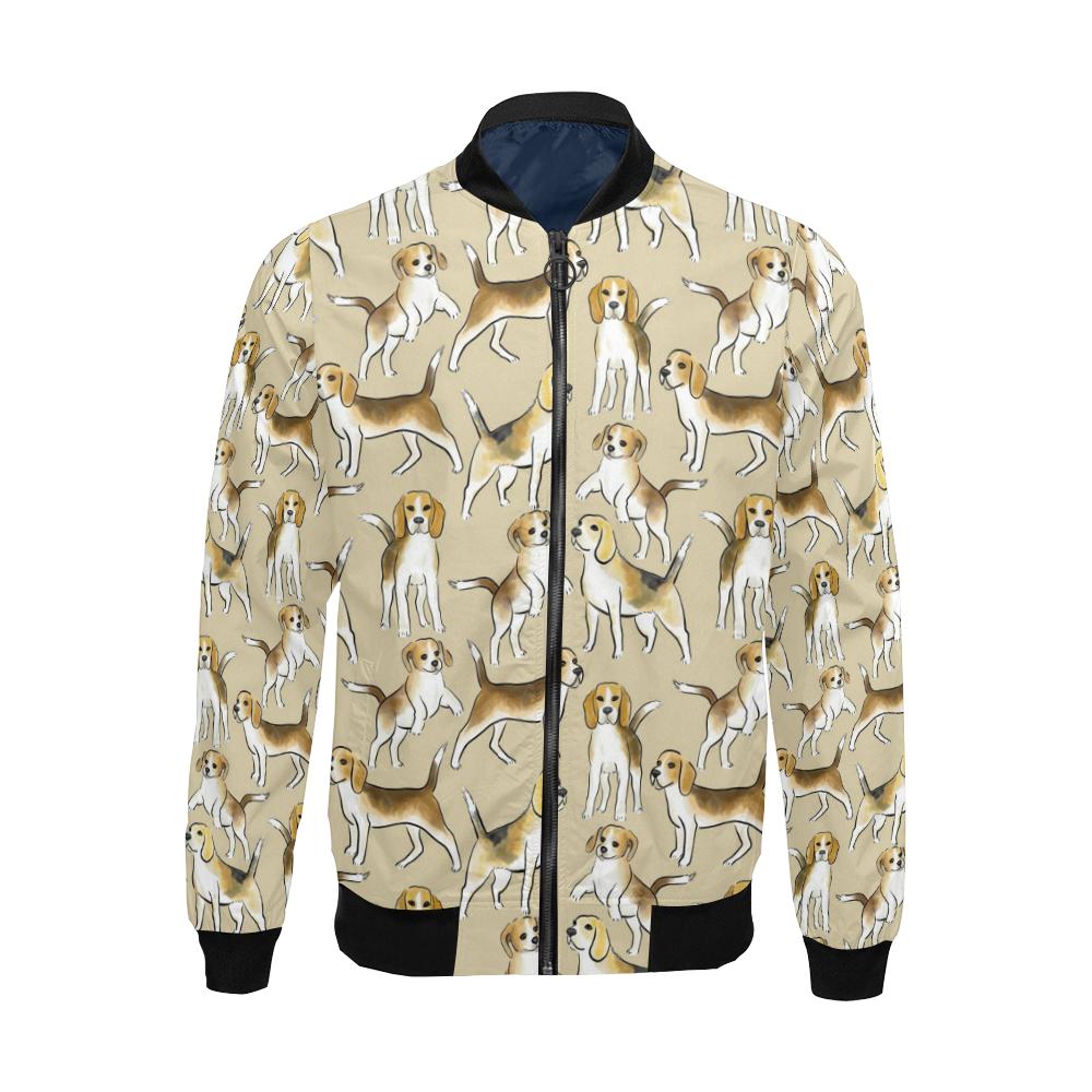 Brown Beagle Paw Pattern Print Men's Bomber Jacket-grizzshop