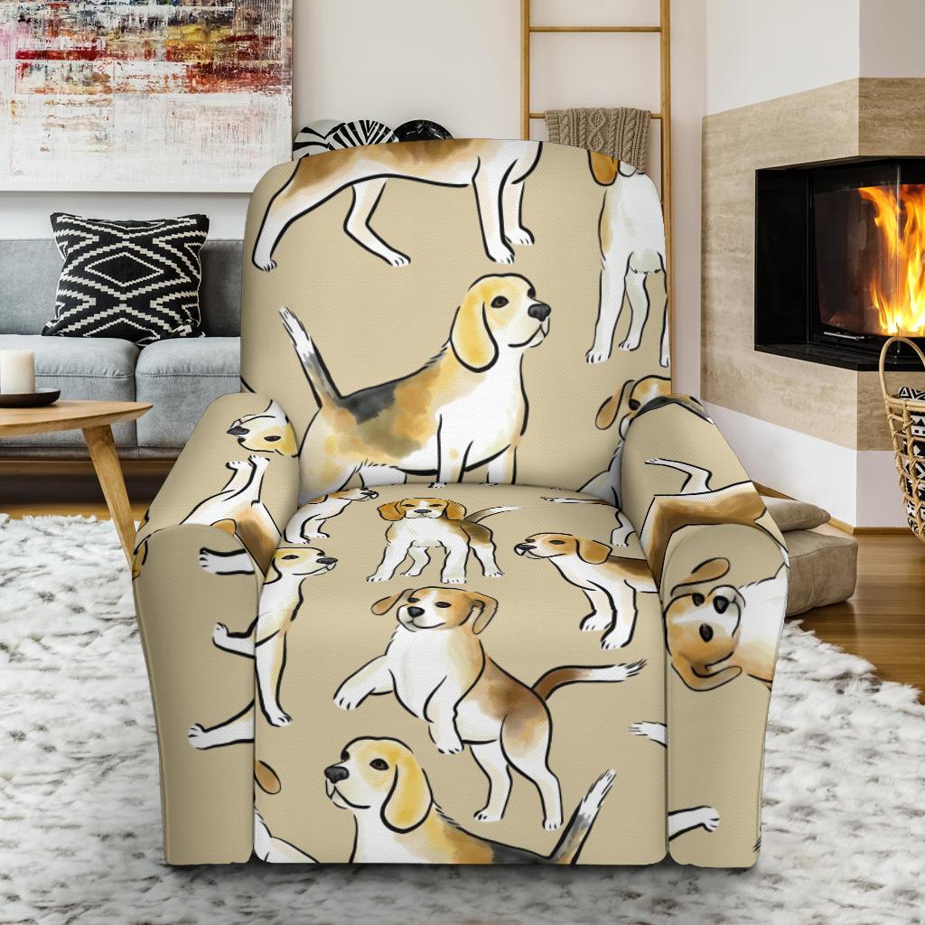 Brown Beagle Paw Pattern Print Recliner Cover-grizzshop