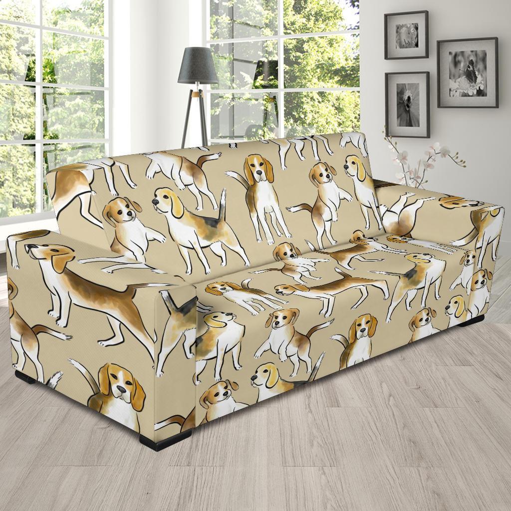 Brown Beagle Paw Pattern Print Sofa Covers-grizzshop