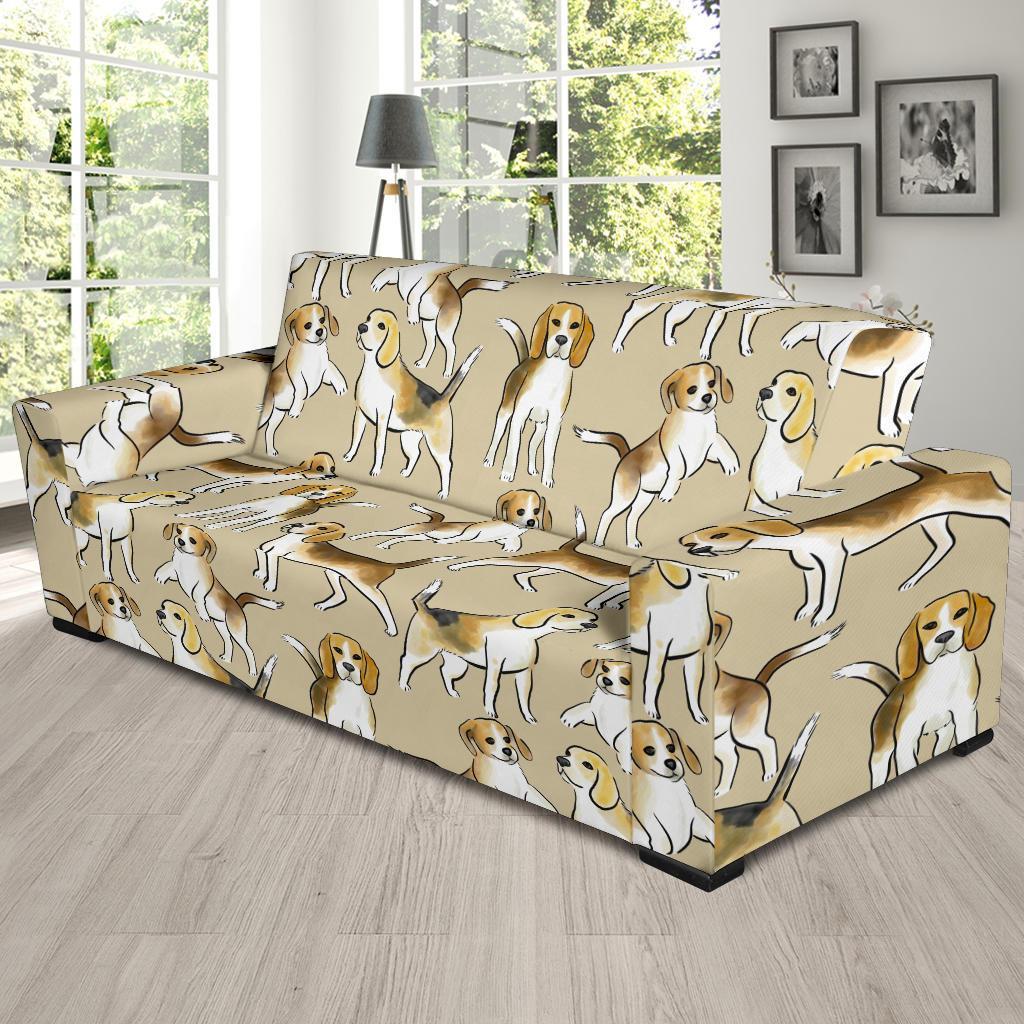 Brown Beagle Paw Pattern Print Sofa Covers-grizzshop