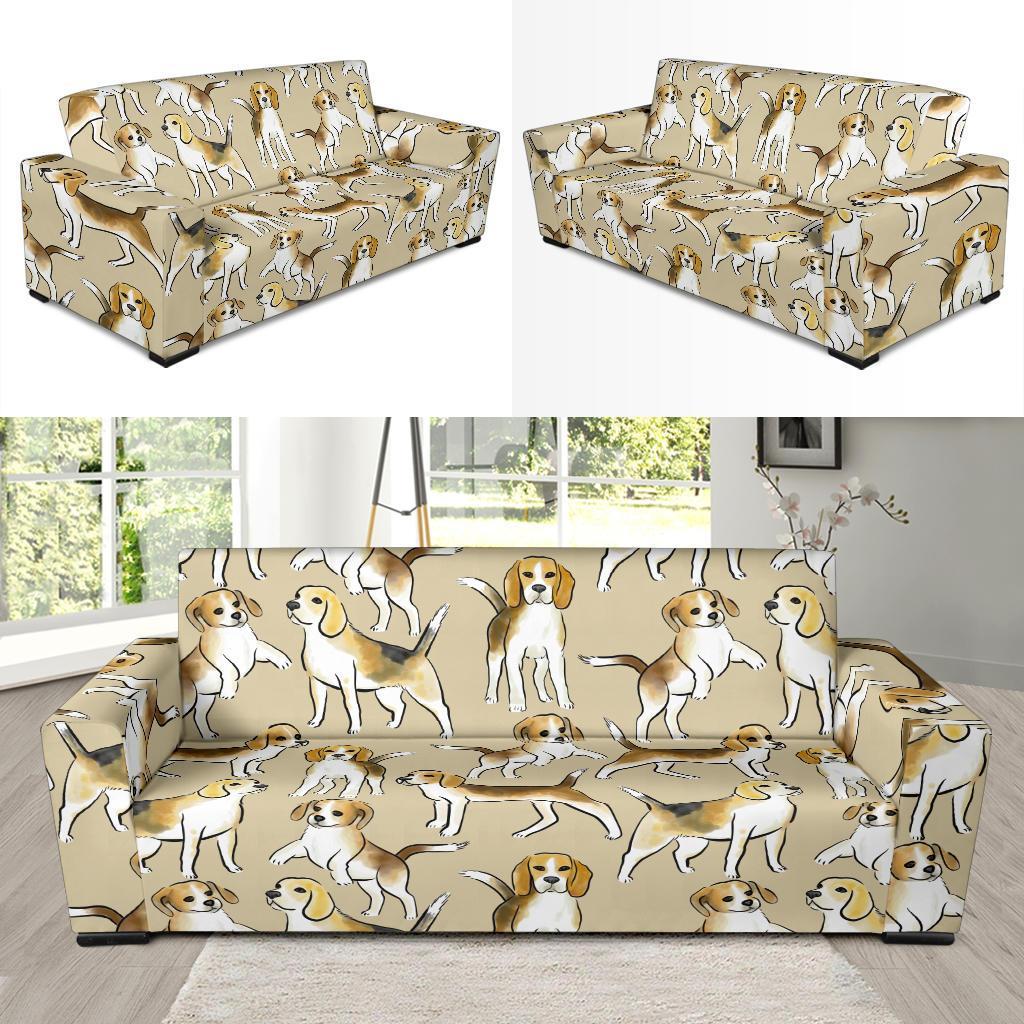 Brown Beagle Paw Pattern Print Sofa Covers-grizzshop