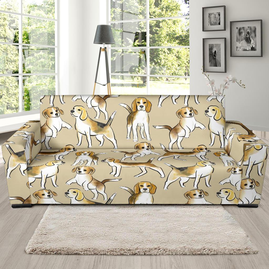 Brown Beagle Paw Pattern Print Sofa Covers-grizzshop