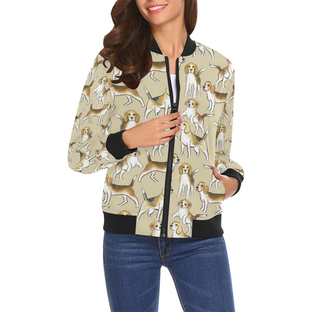 Brown Beagle Paw Pattern Print Women Casual Bomber Jacket-grizzshop