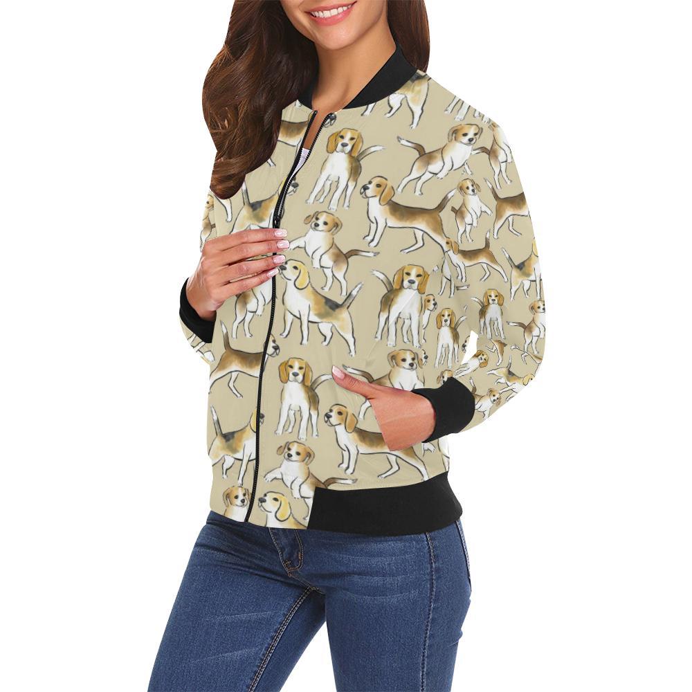 Brown Beagle Paw Pattern Print Women Casual Bomber Jacket-grizzshop