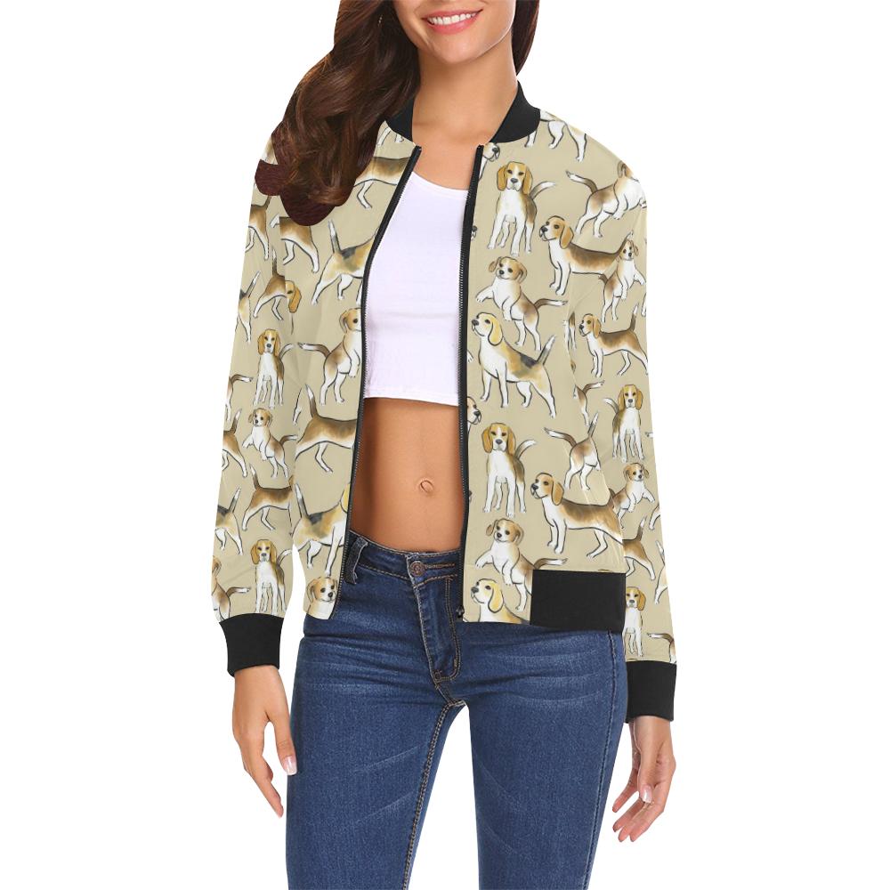 Brown Beagle Paw Pattern Print Women Casual Bomber Jacket-grizzshop