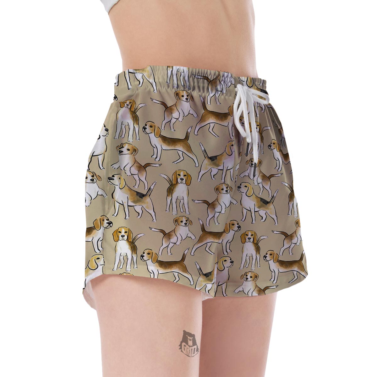 Brown Beagle Paw Pattern Print Women's Shorts-grizzshop