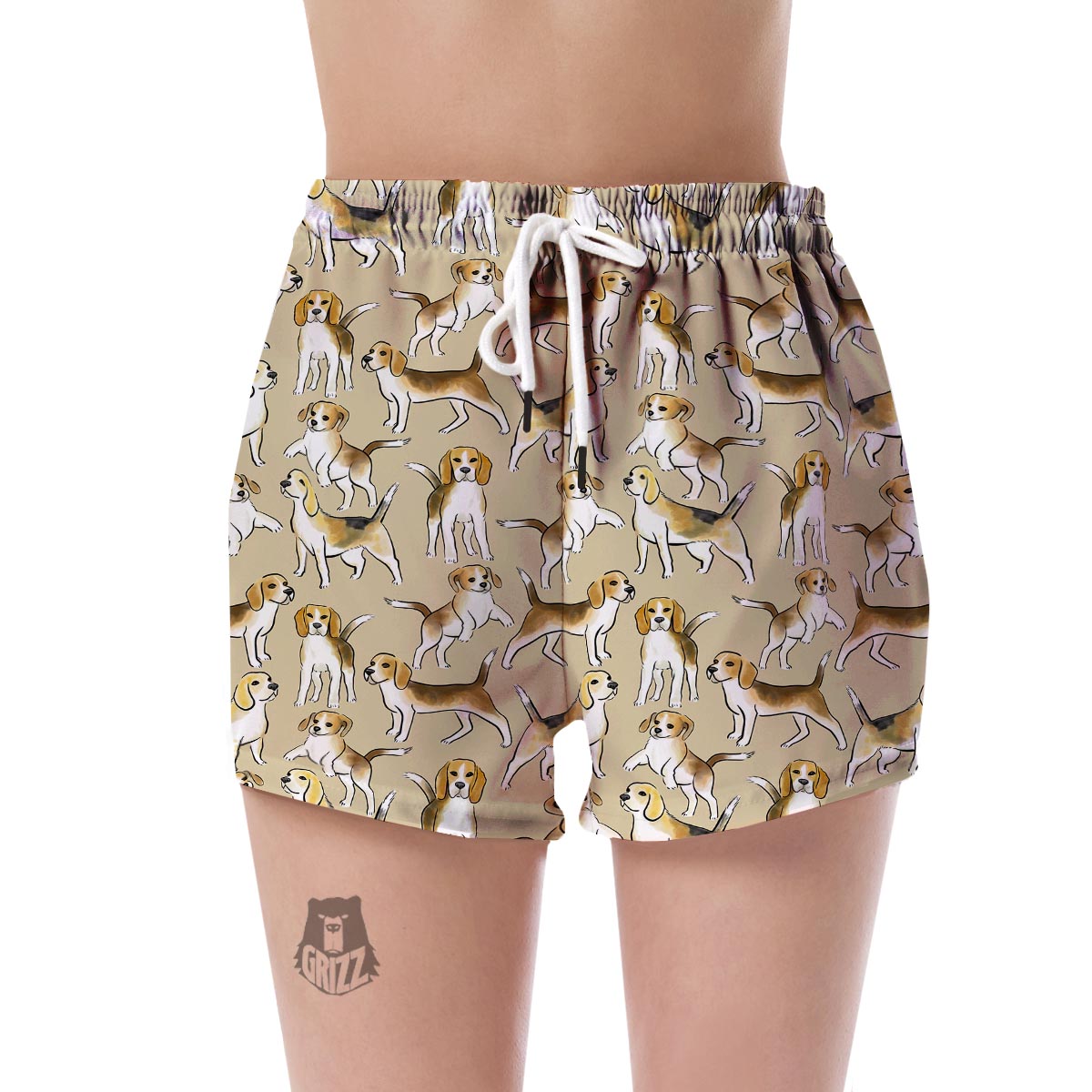 Brown Beagle Paw Pattern Print Women's Shorts-grizzshop