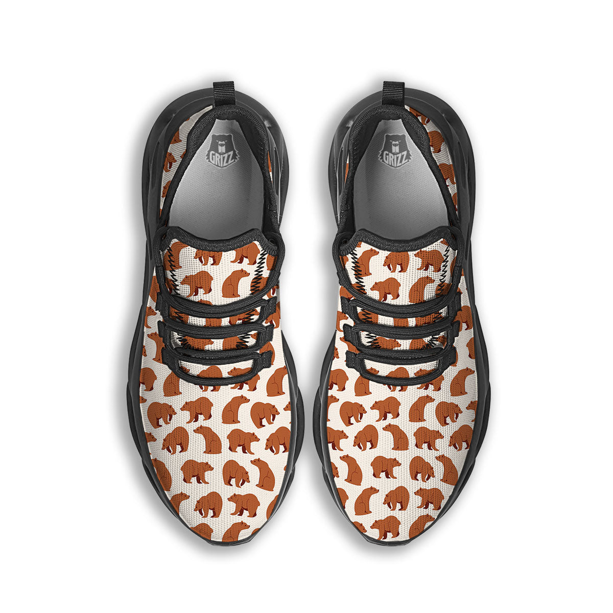 Brown Bear Cute Print Pattern Black Running Shoes-grizzshop