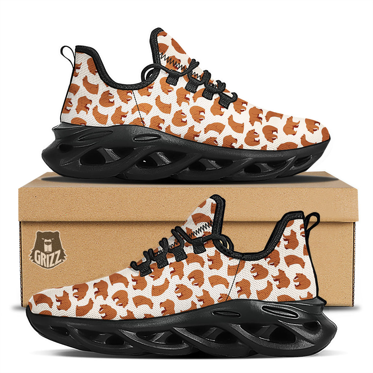 Brown Bear Cute Print Pattern Black Running Shoes-grizzshop