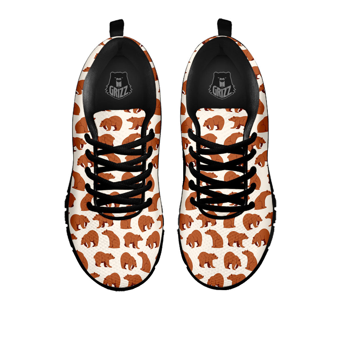 Brown Bear Cute Print Pattern Black Sneaker-grizzshop