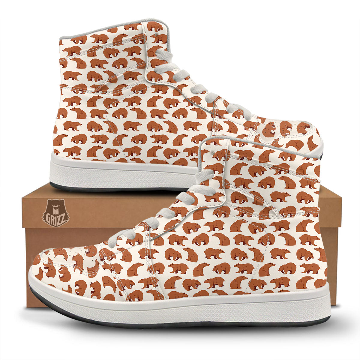Brown Bear Cute Print Pattern High Top Sneakers-grizzshop