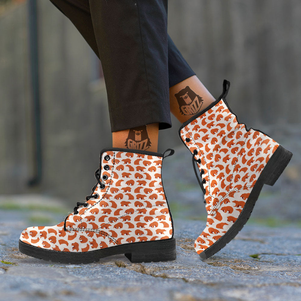 Brown Bear Cute Print Pattern Leather Boots-grizzshop