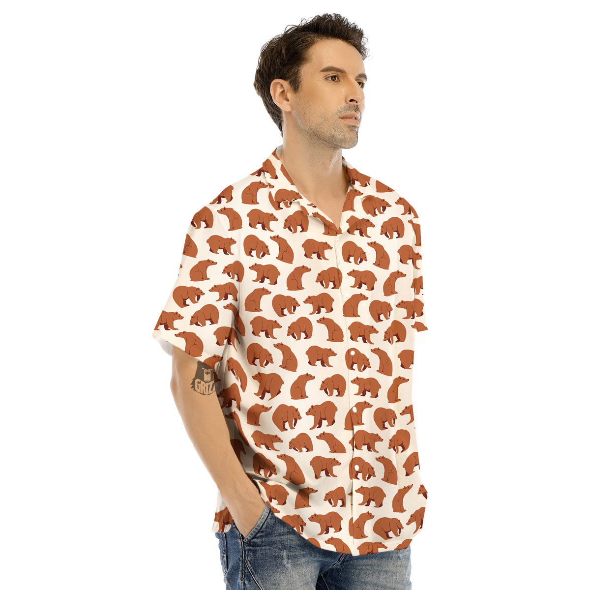 Brown Bear Cute Print Pattern Men's Hawaiian Shirt-grizzshop