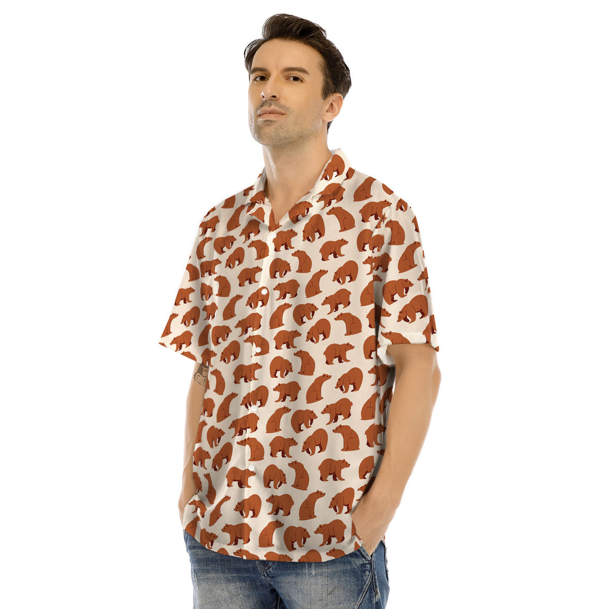 Brown Bear Cute Print Pattern Men's Hawaiian Shirt-grizzshop
