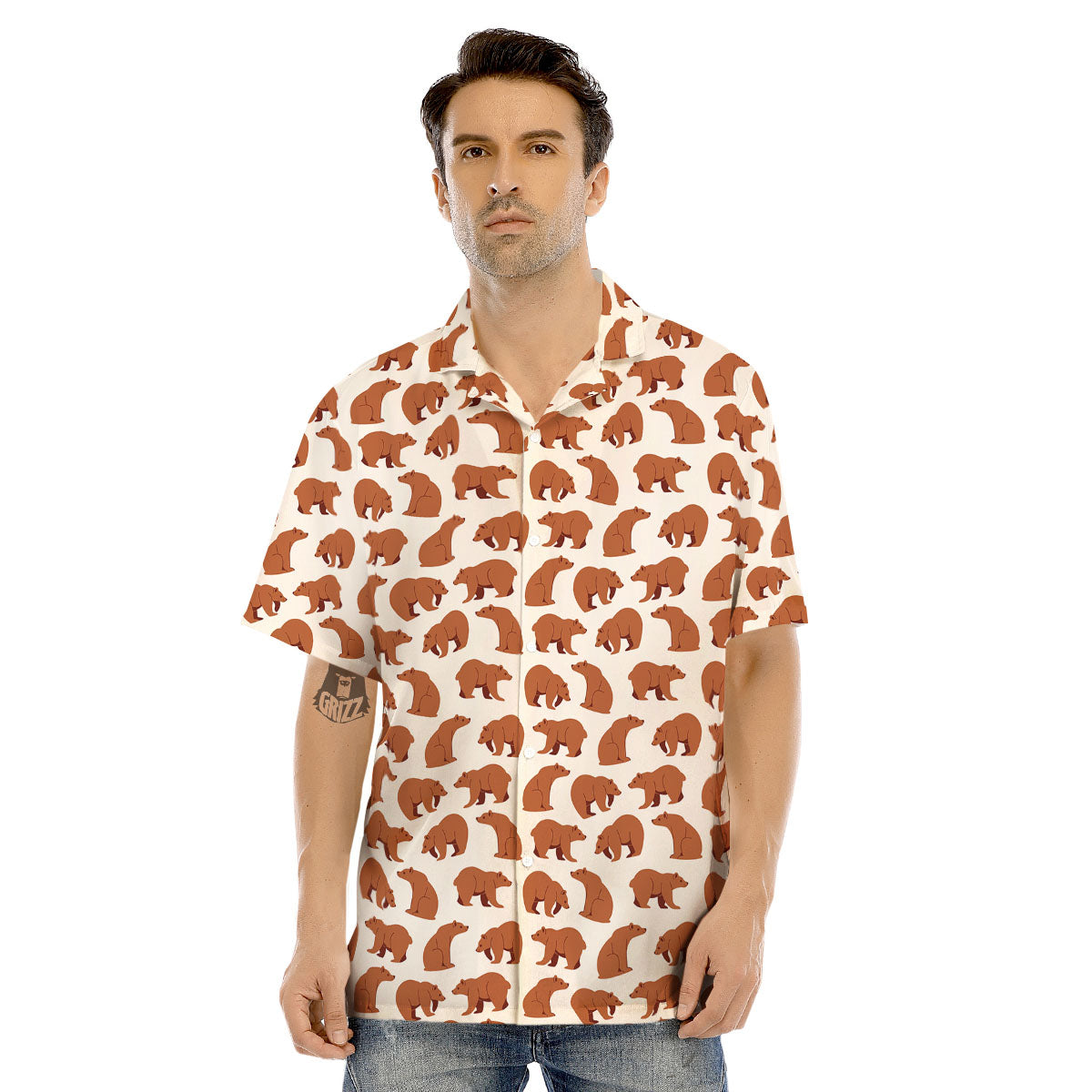 Brown Bear Cute Print Pattern Men's Hawaiian Shirt-grizzshop