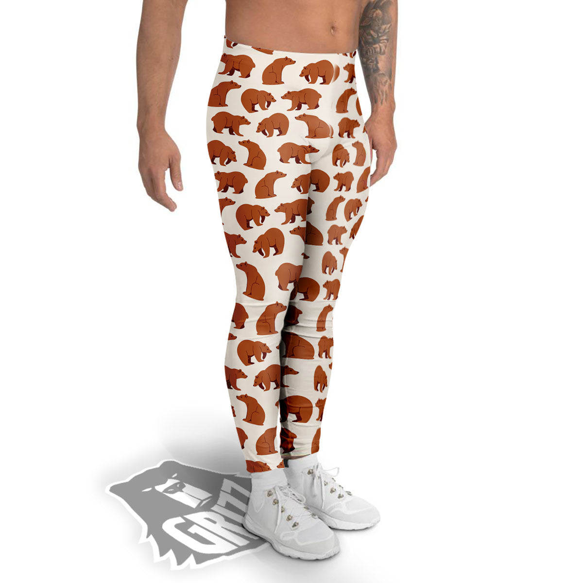 Brown Bear Cute Print Pattern Men's Leggings-grizzshop