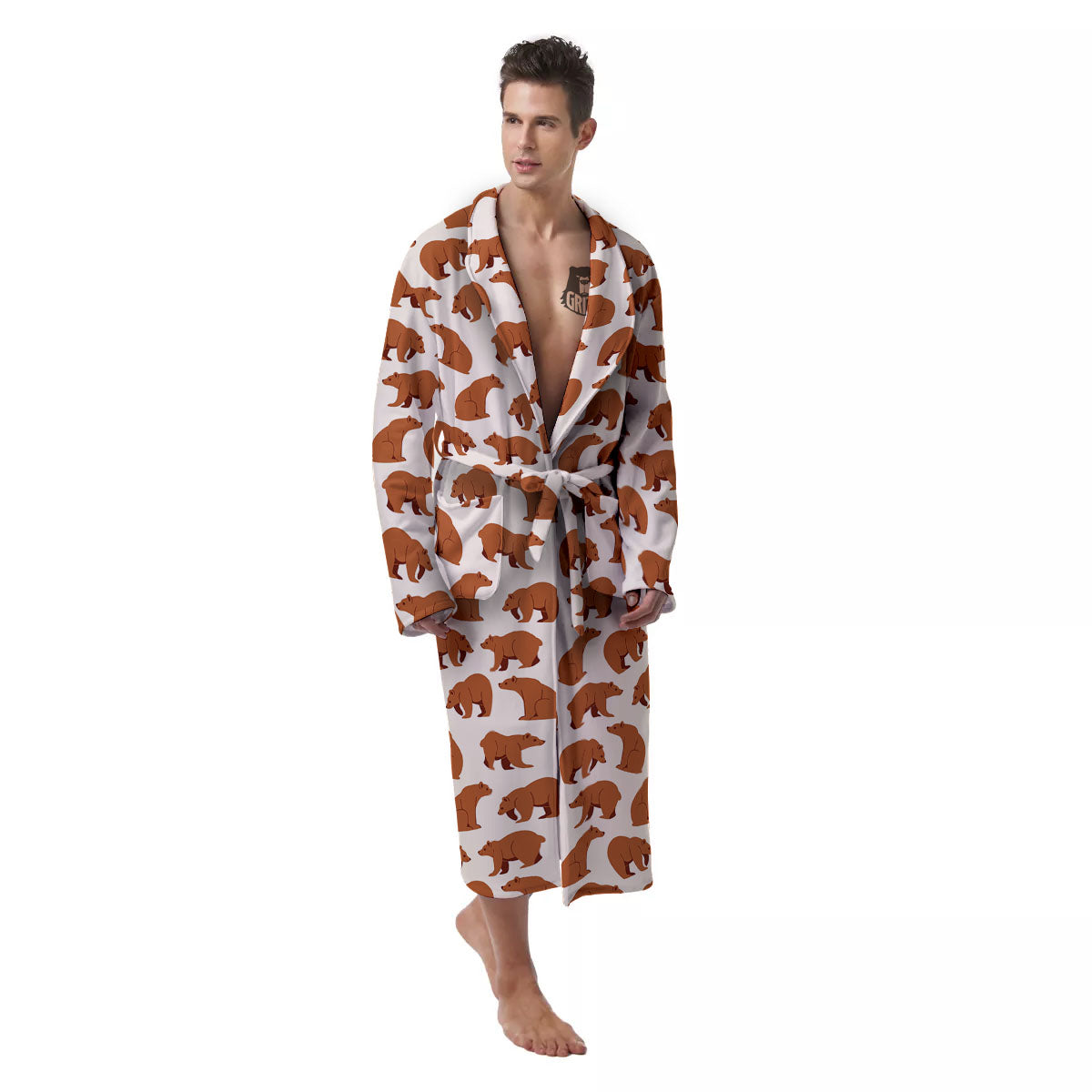 Brown Bear Cute Print Pattern Men's Robe-grizzshop
