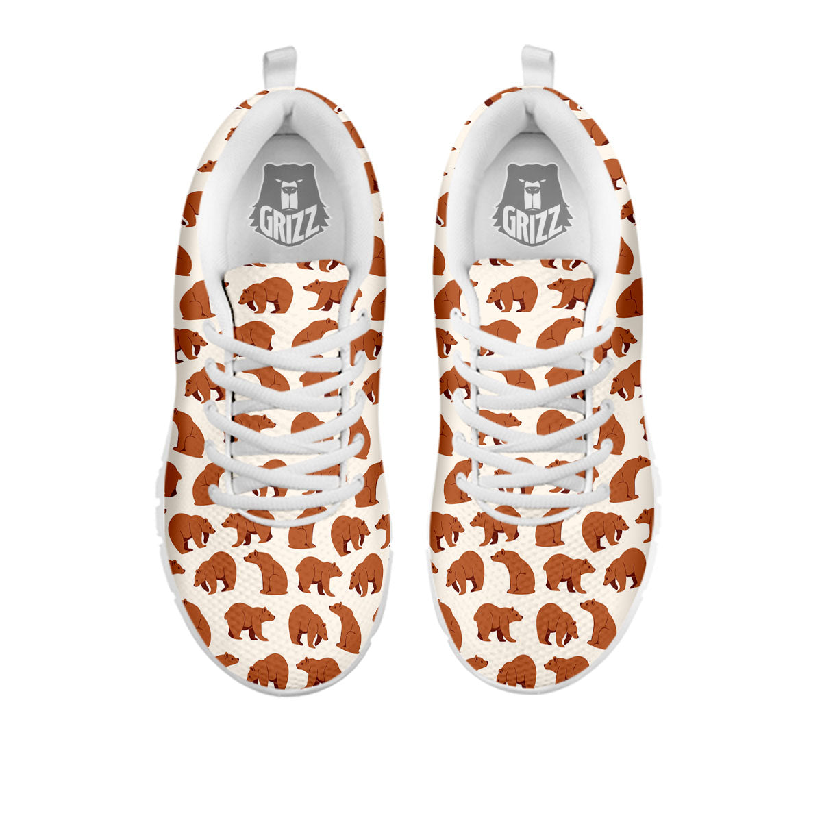 Brown Bear Cute Print Pattern White Sneaker-grizzshop