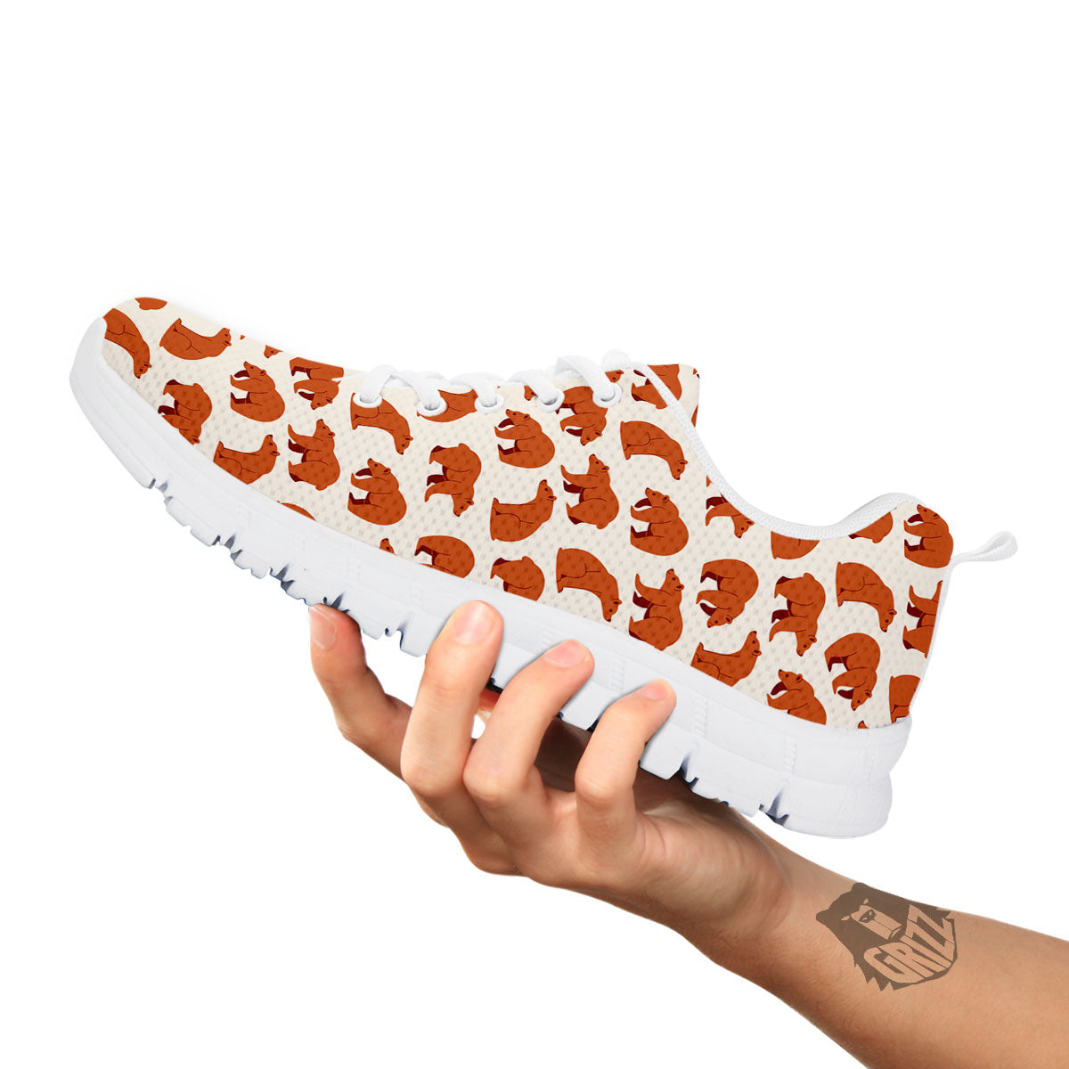 Brown Bear Cute Print Pattern White Sneaker-grizzshop