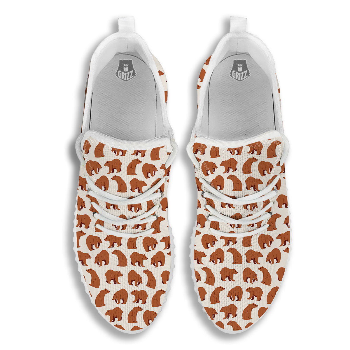 Brown Bear Cute Print Pattern White Walking Shoes-grizzshop