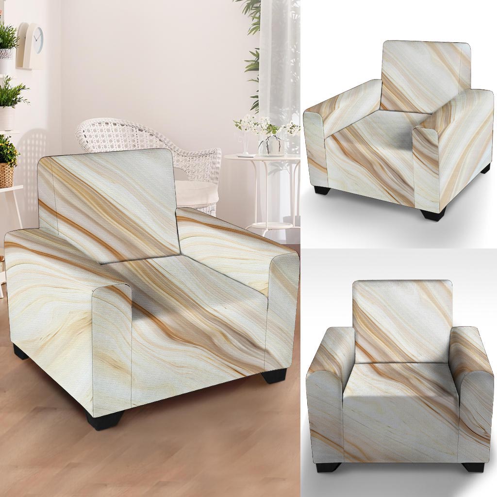 Brown Beige Marble Armchair Cover-grizzshop