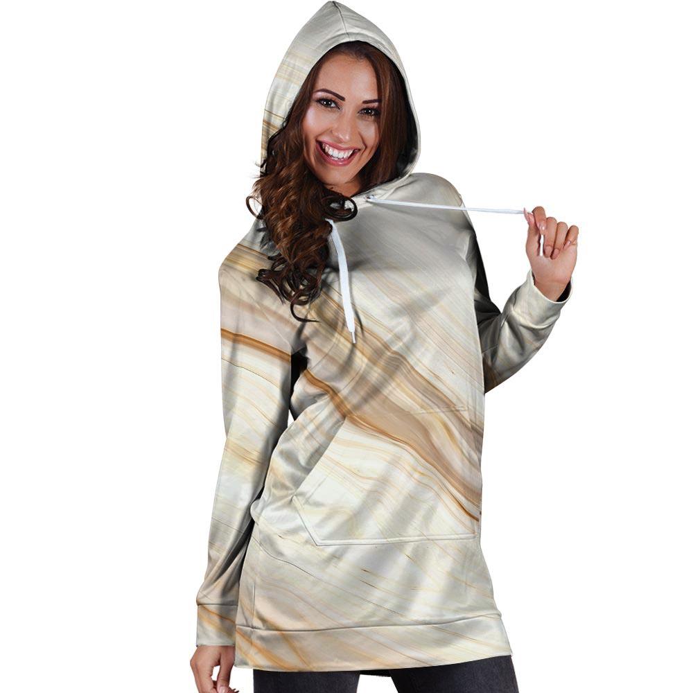 Brown Beige Marble Hoodie Dress-grizzshop