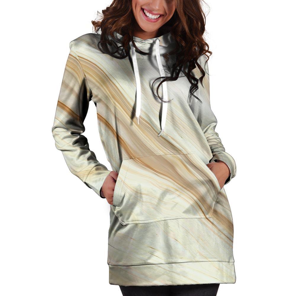 Brown Beige Marble Hoodie Dress-grizzshop