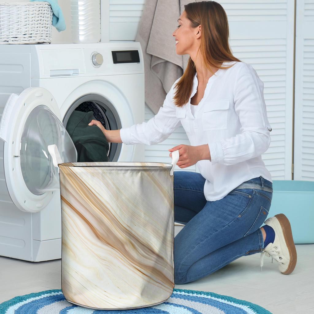 Brown Beige Marble Laundry Basket-grizzshop