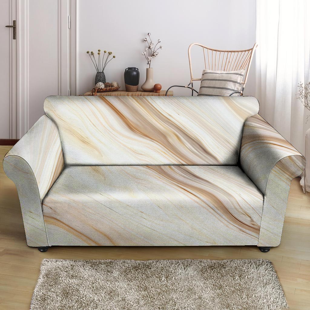 Brown Beige Marble Loveseat Cover-grizzshop