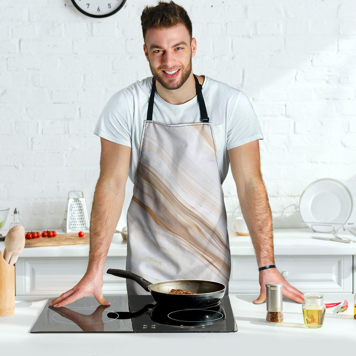 Brown Beige Marble Men's Apron-grizzshop