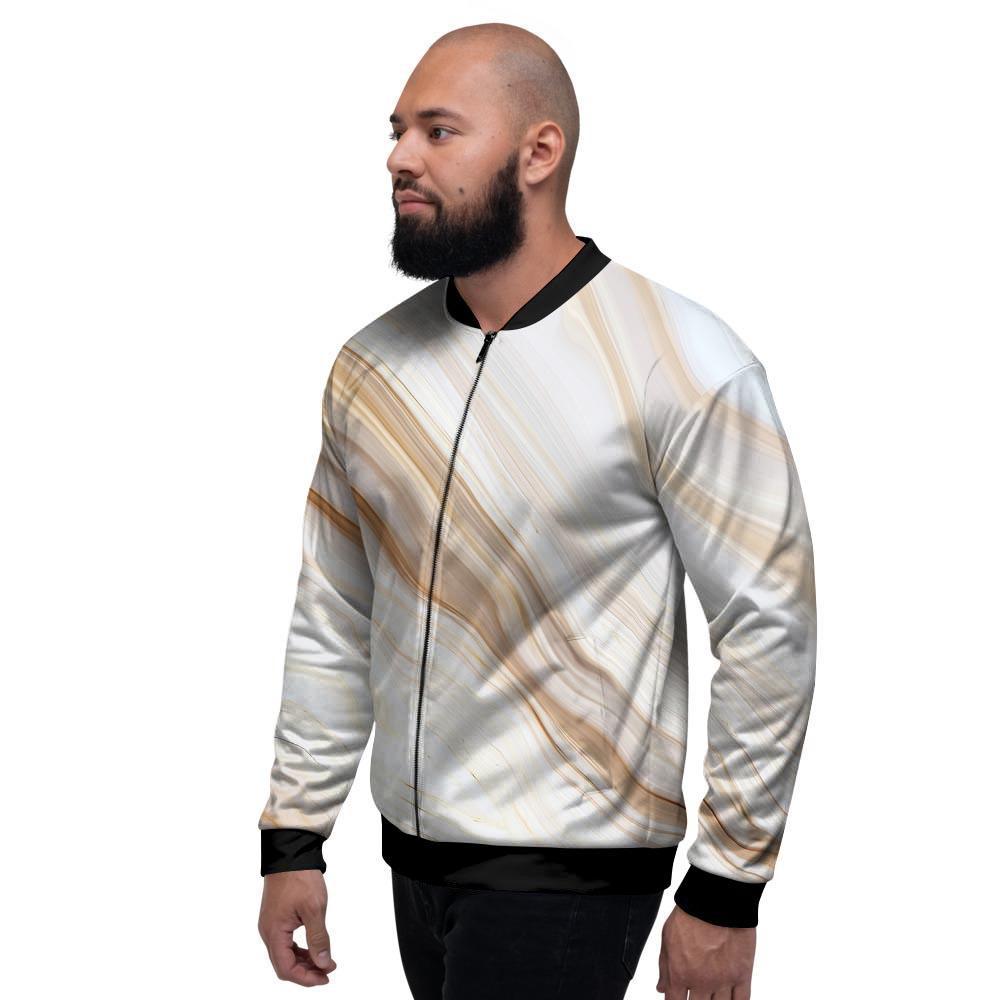 Brown Beige Marble Men's Bomber Jacket-grizzshop