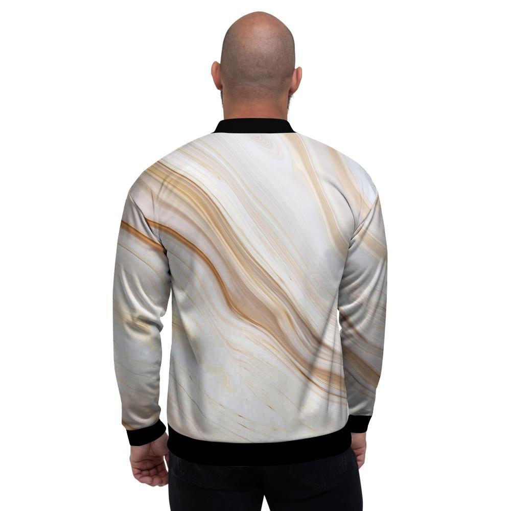 Brown Beige Marble Men's Bomber Jacket-grizzshop