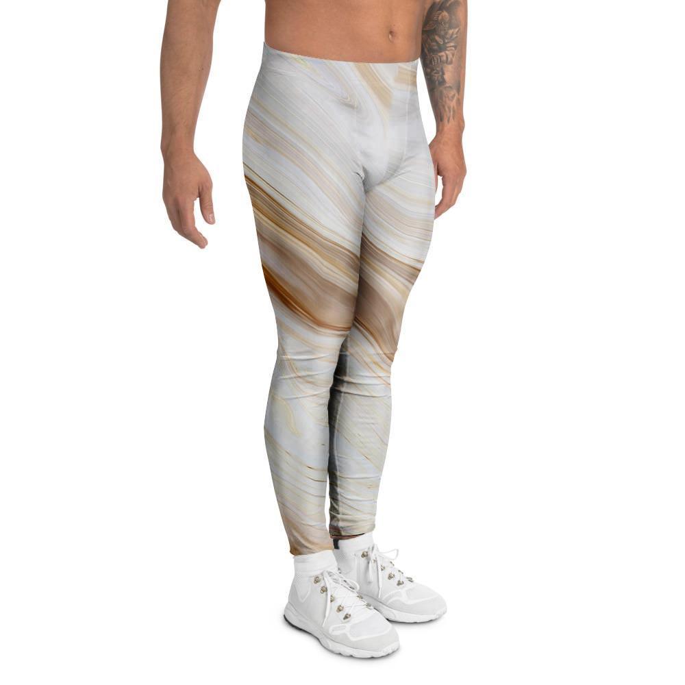 Brown Beige Marble Men's Leggings-grizzshop