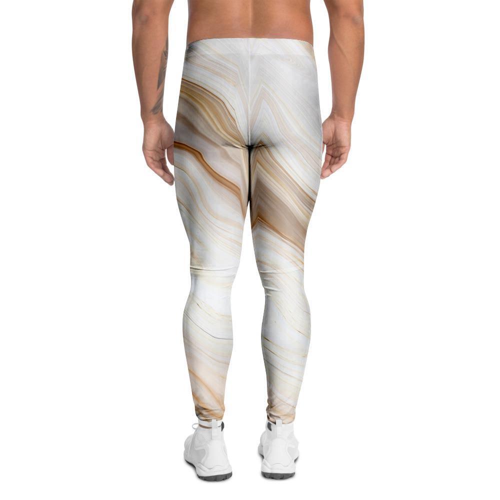 Brown Beige Marble Men's Leggings-grizzshop