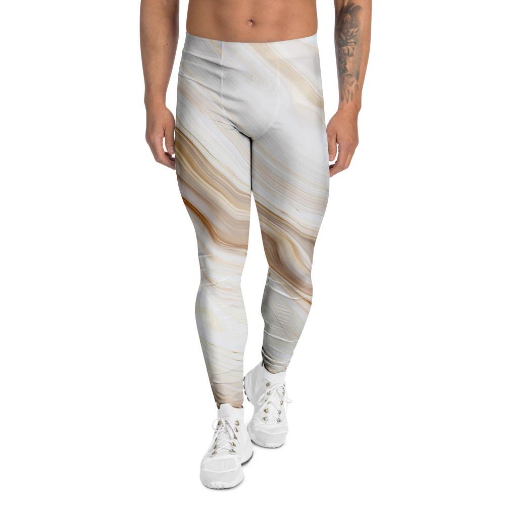 Brown Beige Marble Men's Leggings-grizzshop