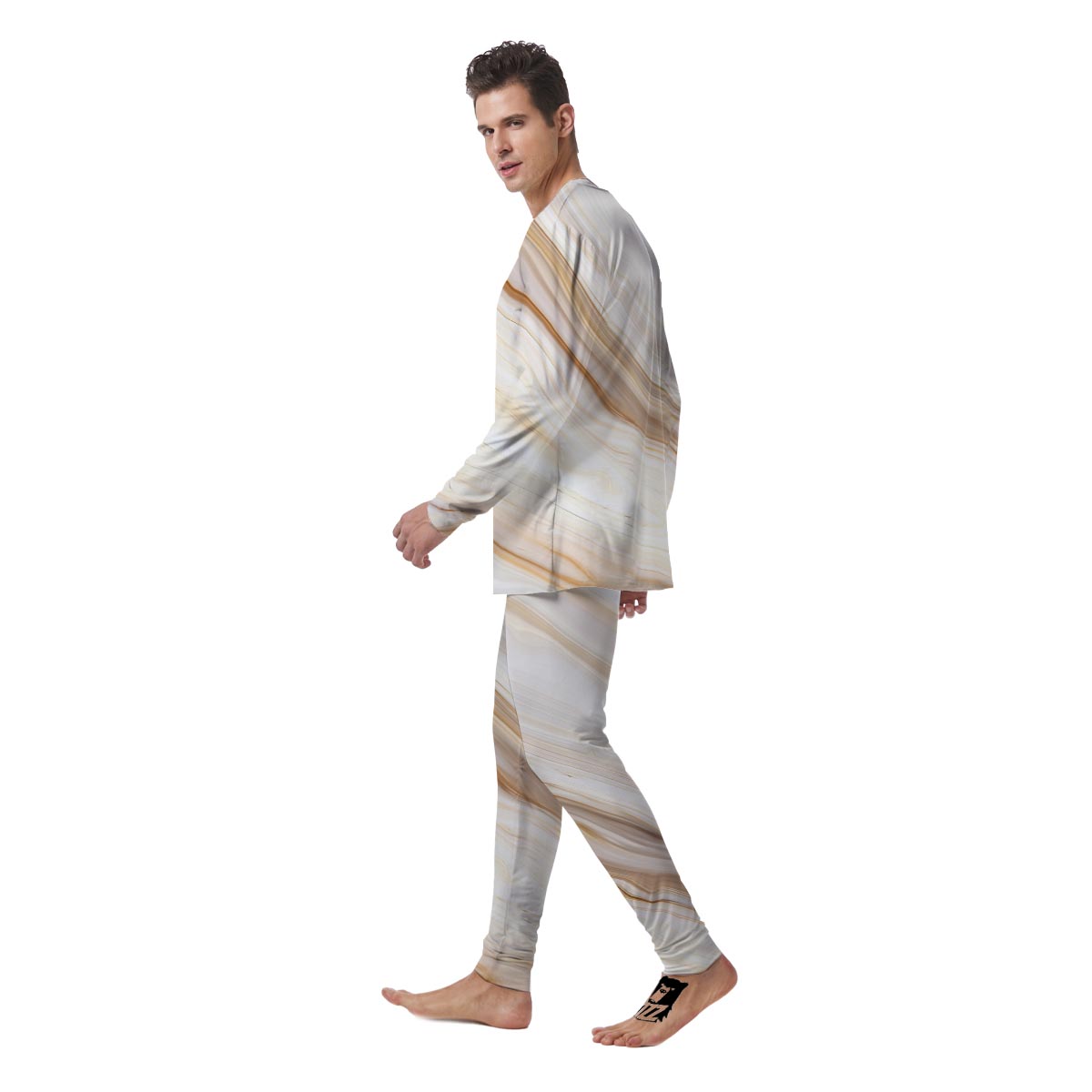 Brown Beige Marble Men's Pajamas-grizzshop