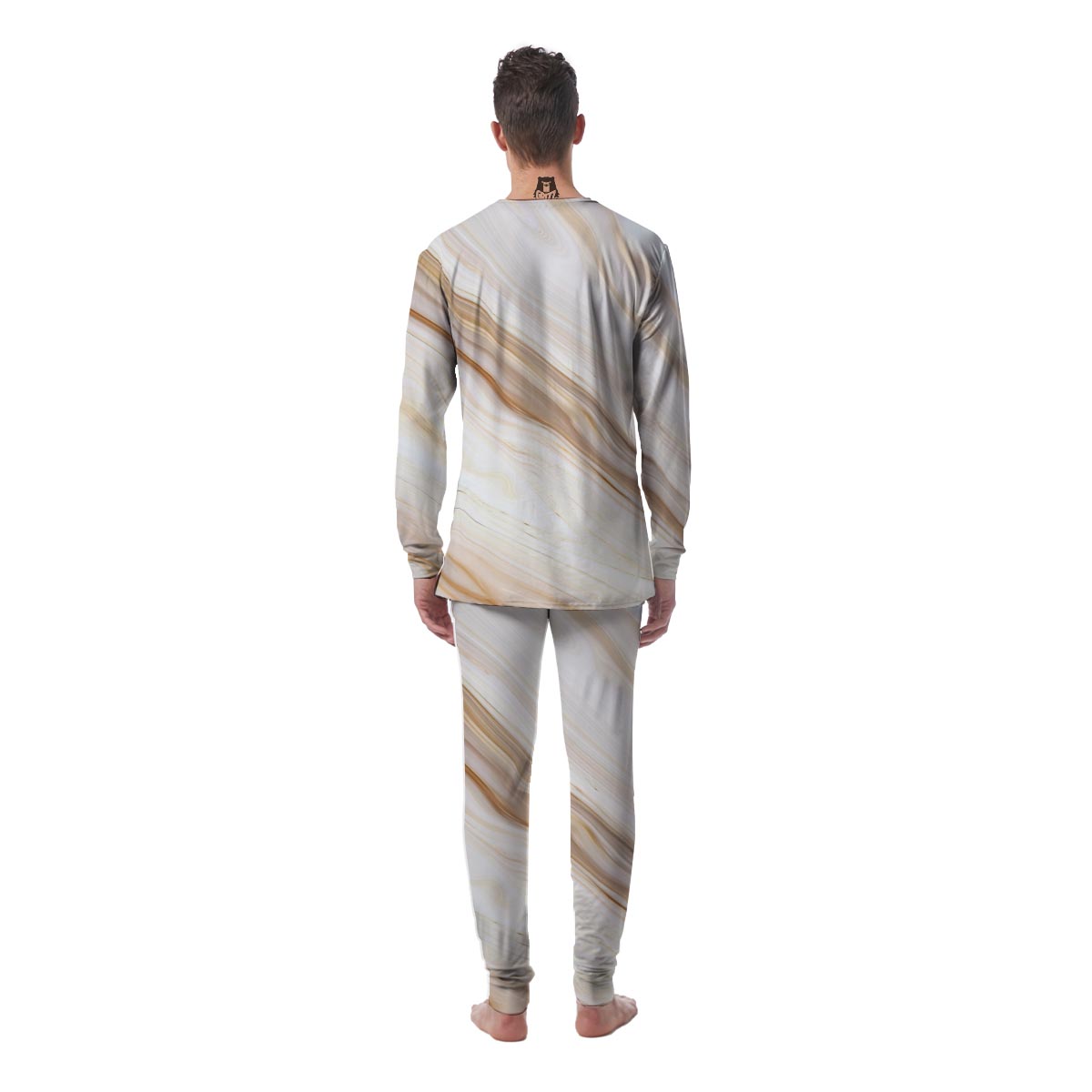 Brown Beige Marble Men's Pajamas-grizzshop