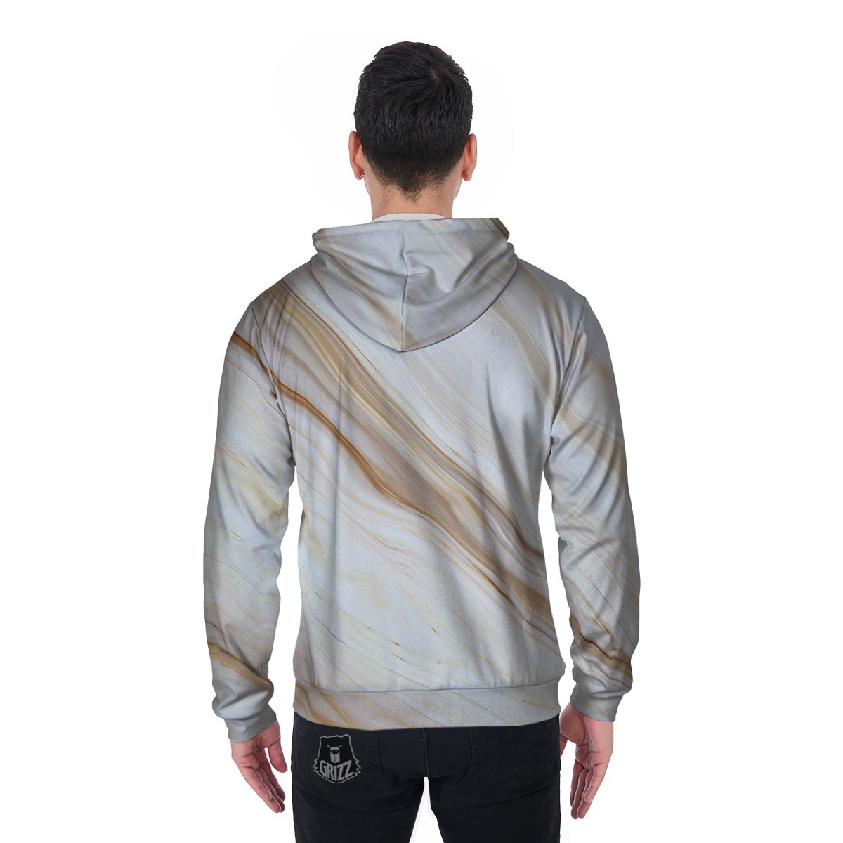Brown Beige Marble Men's Zip Up Hoodie-grizzshop