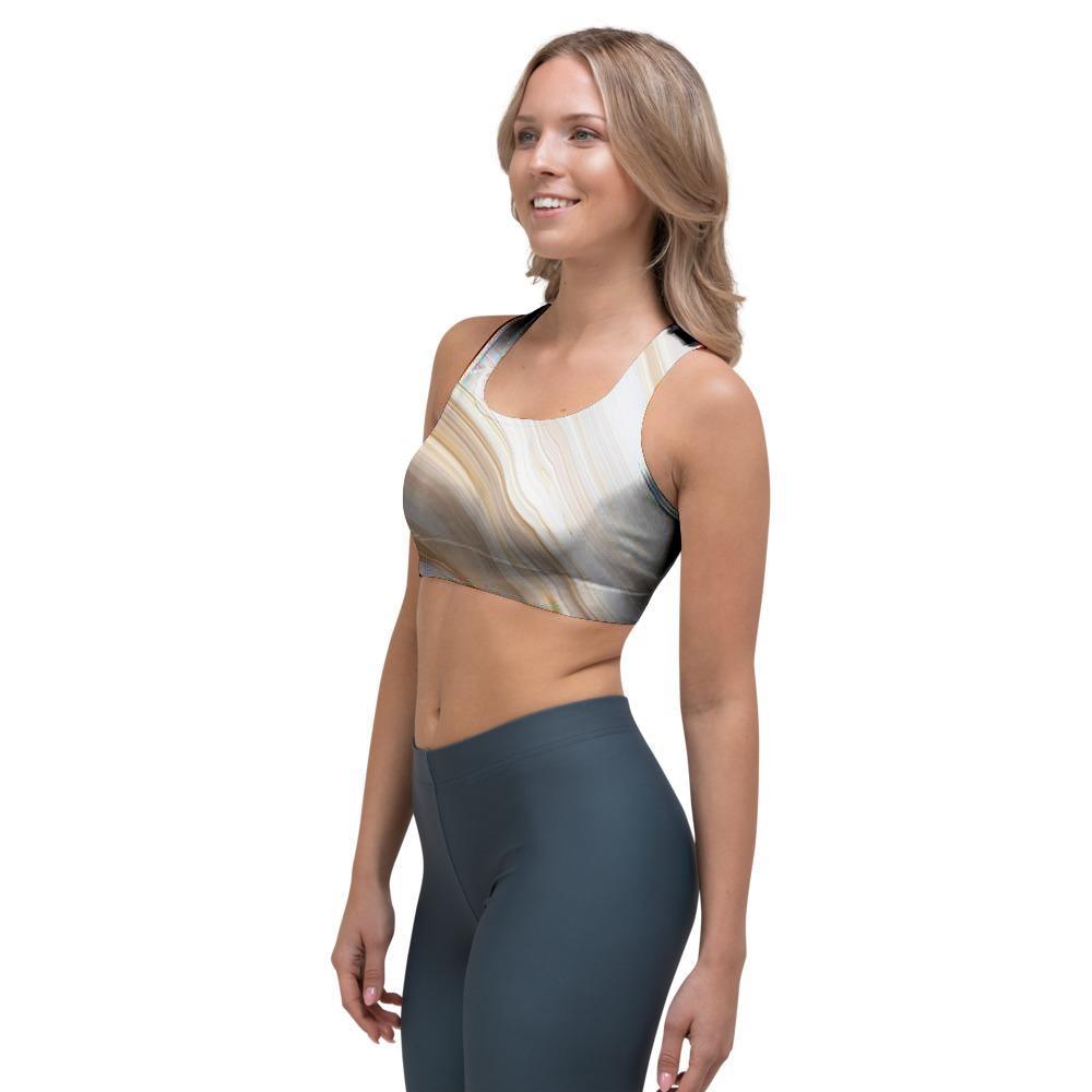 Brown Beige Marble Sports Bra-grizzshop