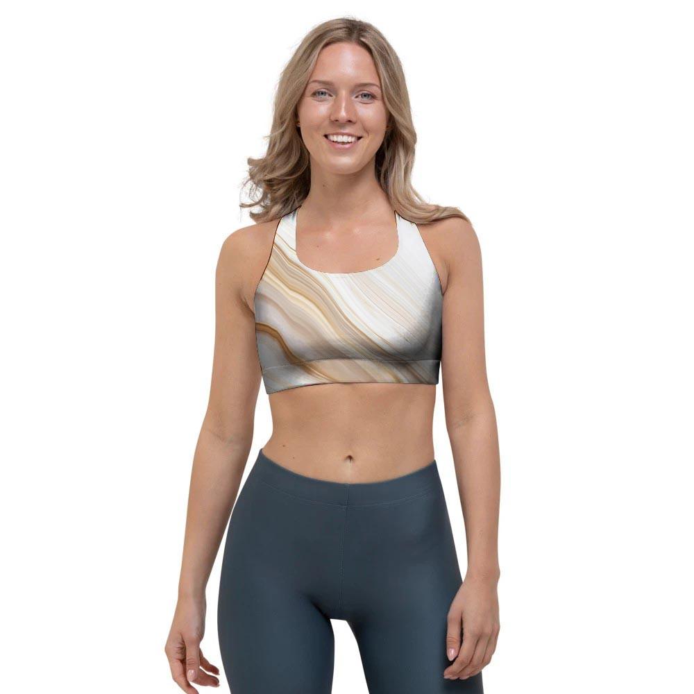 Brown Beige Marble Sports Bra-grizzshop