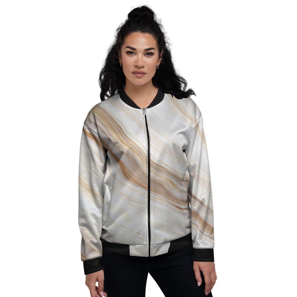 Brown Beige Marble Women's Bomber Jacket-grizzshop