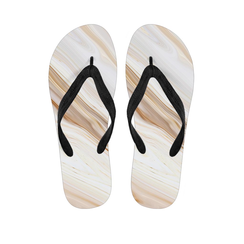 Brown Beige Marble Women's Flip Flops-grizzshop