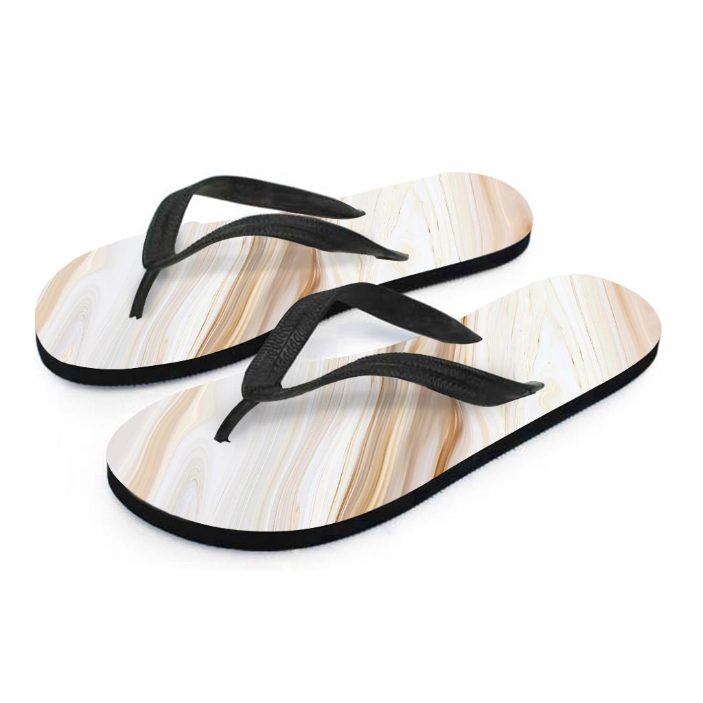 Brown Beige Marble Women's Flip Flops-grizzshop