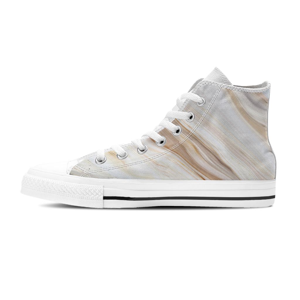 Brown Beige Marble Women's High Top Shoes-grizzshop