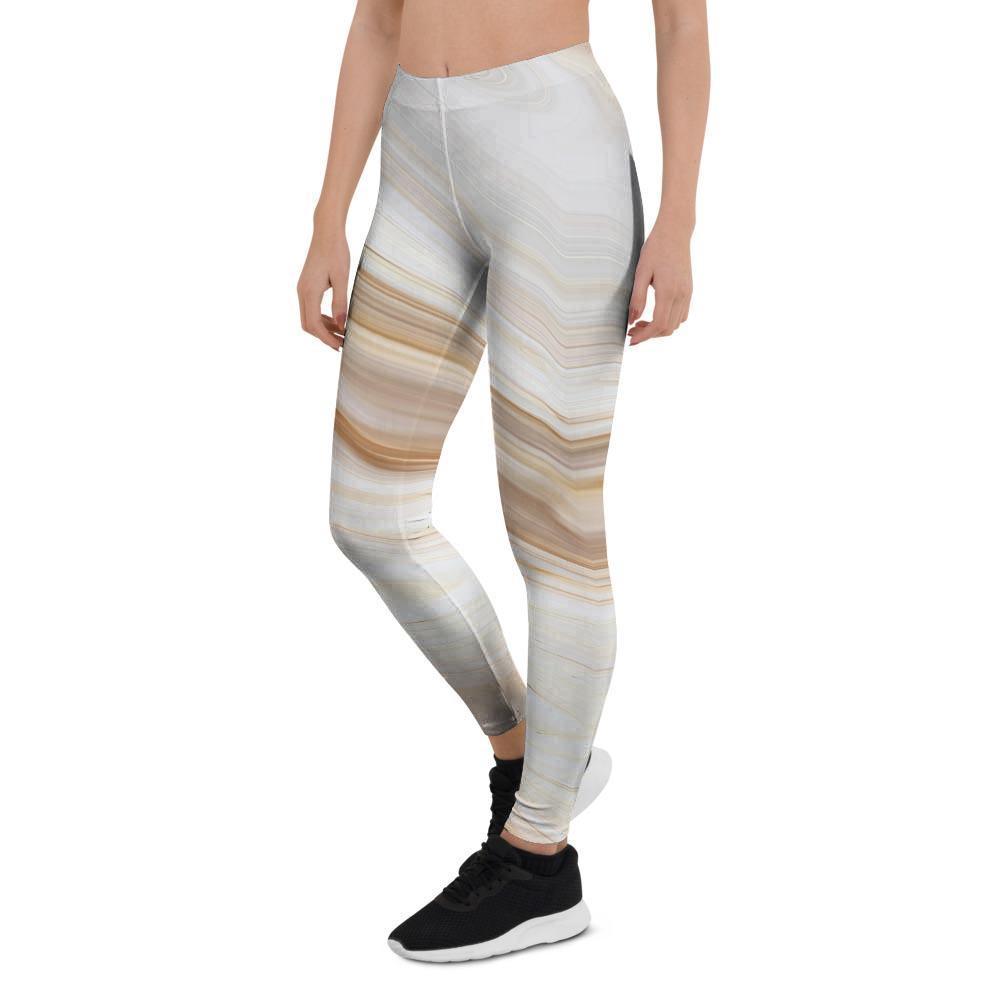 Brown Beige Marble Women's Leggings-grizzshop